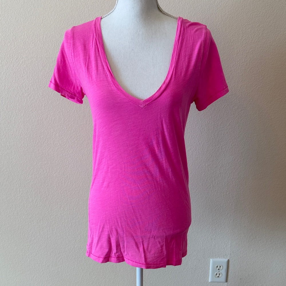 J. Crew Factory Hot Pink Deep V-Neck Tee